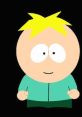 Butters Stotch from early seasons of South Park, with iconic blonde hair and green outfit, smiling on a black background.