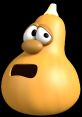Surprised cartoon character resembling a gourd, showcasing large eyes and a simple facial expression. Fun and whimsical.