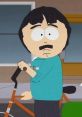 Randy Marsh from early seasons of South Park, standing with a bike, displaying his signature hairstyle and expression.