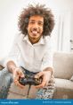 Joyful gamer holding a controller, immersed in solo gameplay on a cozy sofa, perfect for the "ALONE GAMER" experience.