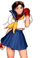 Sakura Kasugano in her iconic outfit, showcasing her fighting spirit and playful demeanor in a vibrant, dynamic pose.