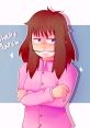 Shelly Marsh with a serious expression, arms crossed, wearing a pink shirt against a light blue background.
