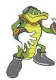 Vector the Crocodile showcases a bold character design with a chain and stylish boots, embodying strength and confidence.