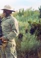 Member of DROP OUT MILITIA in military gear holding a rifle, surrounded by natural vegetation in a tactical setting.