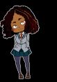 Cartoon character with curly hair in a school uniform, showcasing a confident pose and playful expression.