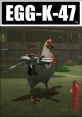 Cartoon chicken armed with a toy gun in a playful scene, featuring the title "EGG-K-47" prominently displayed.