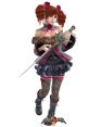 Amy Sorel, a character from Soul Calibur IV, poses with a sword, showcasing her unique outfit and playful style.