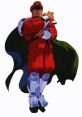 M.Bison in his iconic red uniform and cape, striking a powerful pose, representing his villainous persona in gaming.