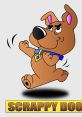 Scrappy Doo runs playfully, showcasing his energetic spirit and signature blue collar, a beloved character from Scooby-Doo.