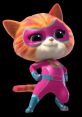 Sparks from SuperKitties strikes a heroic pose in vibrant pink costume, showcasing confidence and superhero flair.