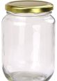 Clear glass jar with a gold metal lid, ideal for storage, canning, or DIY projects. Perfect for preserving food.