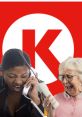 Frustrated woman on phone and surprised elderly woman with Circle K logo backdrop, illustrating customer service reactions.