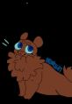 Cute brown fluffy dog with big blue eyes and a playful expression, featuring a cartoon style and vibrant colors.