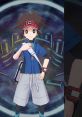 Nate from Pokémon Masters EX stands confidently, wearing a blue outfit and a red headband, with a vibrant background.