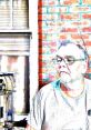 Thoughtful older man with glasses, seated by a brick wall, reflecting on life in a cozy setting.