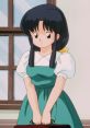 Akane Tendo from Ranma ½, wearing a teal dress and holding a bag, with a thoughtful expression by a window.