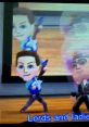 Mii characters performing on stage with guitars, showcasing a fun gaming experience in a vibrant setting.