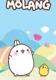 Molang and yellow chick joyfully enjoying a vibrant landscape with colorful hills and butterflies, embodying friendship and fun.