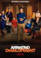Cast of "Arrested Development" poses together with the tagline "One Murder. No Masterminds." Celebrating comedy brilliance.