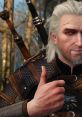 Geralt of Rivia gives a thumbs up, showcasing his signature silver hair and armor, set against a forest backdrop.