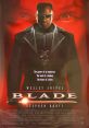 Wesley Snipes as Blade, the vampire hunter, featuring a dramatic red background and the tagline about power and heroism.