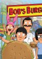 Characters from Bob's Burgers celebrate in front of the restaurant sign, showcasing their quirky personalities and love for burgers.
