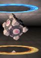 Cute companion cube floating between blue and orange portals in a minimalist environment, showcasing Portal Loop aesthetics.