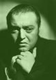 Peter Lorre’s expressive face in a shadowy green tone, capturing his iconic mysterious presence and intense performances.