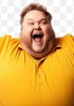Cheerful man in a bright yellow shirt, expressing excitement with a wide smile and open arms, radiating joy and enthusiasm.